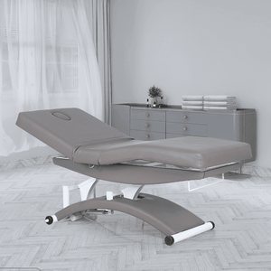 Cama de masaje de spa ajustable eléctrica, mesa de terapia gris para salón