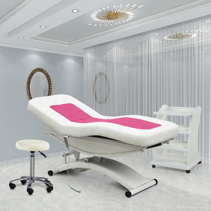 Mesa de masaje eléctrica de altura ajustable, cama de Spa rosa para salón