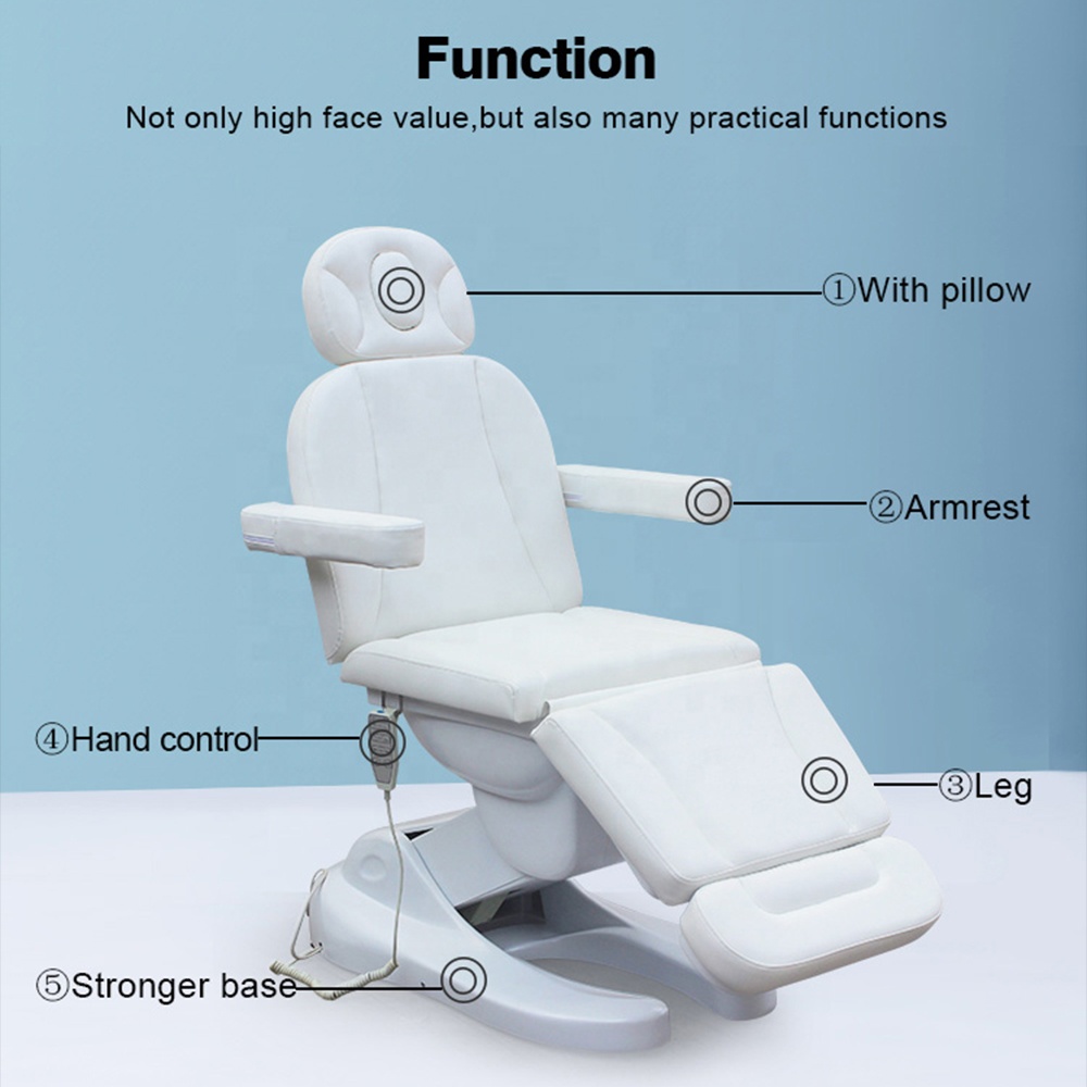 Mesa de masaje eléctrica blanca premium de lujo Cama facial y taburete
