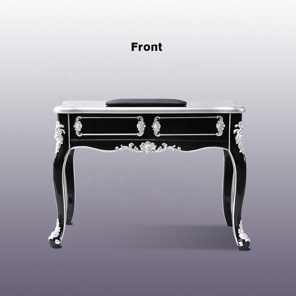Kangmei, muebles de salón de spa de uñas de belleza de estilo moderno de lujo francés, mesa de manicura de estación de uñas negra